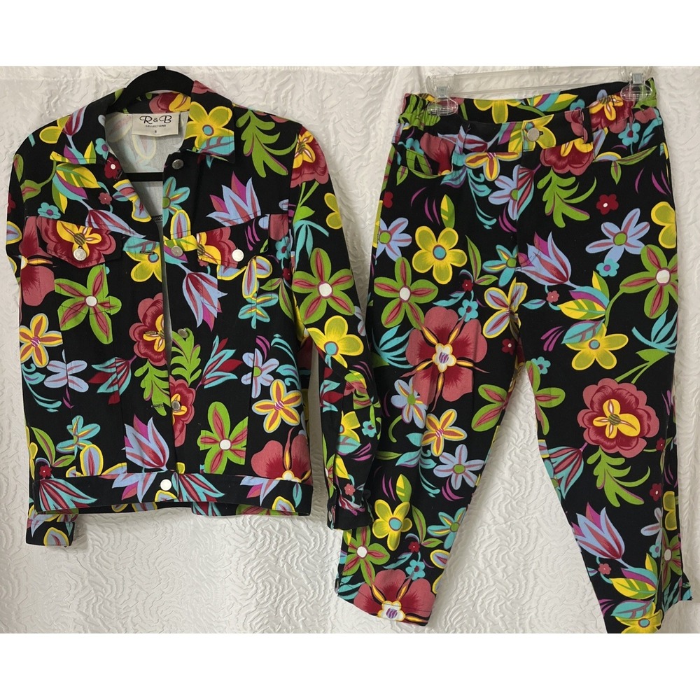 Vintage 80's R&B Collection Floral Hippie Button Down Jacket & Pants Size Small
